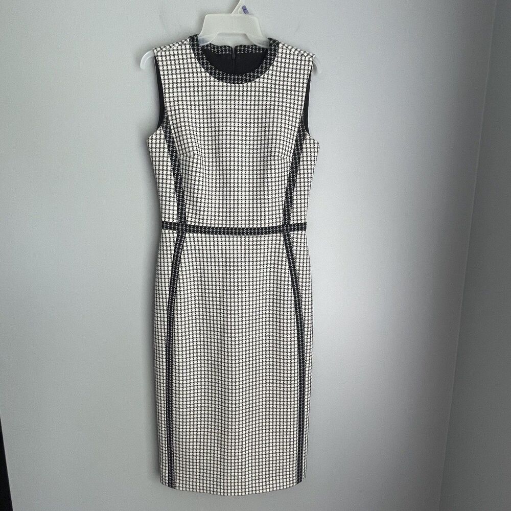Judith & Charles Virgin Wool Midi Dress Size 4 Picasso Check Sheath Quiet Luxury